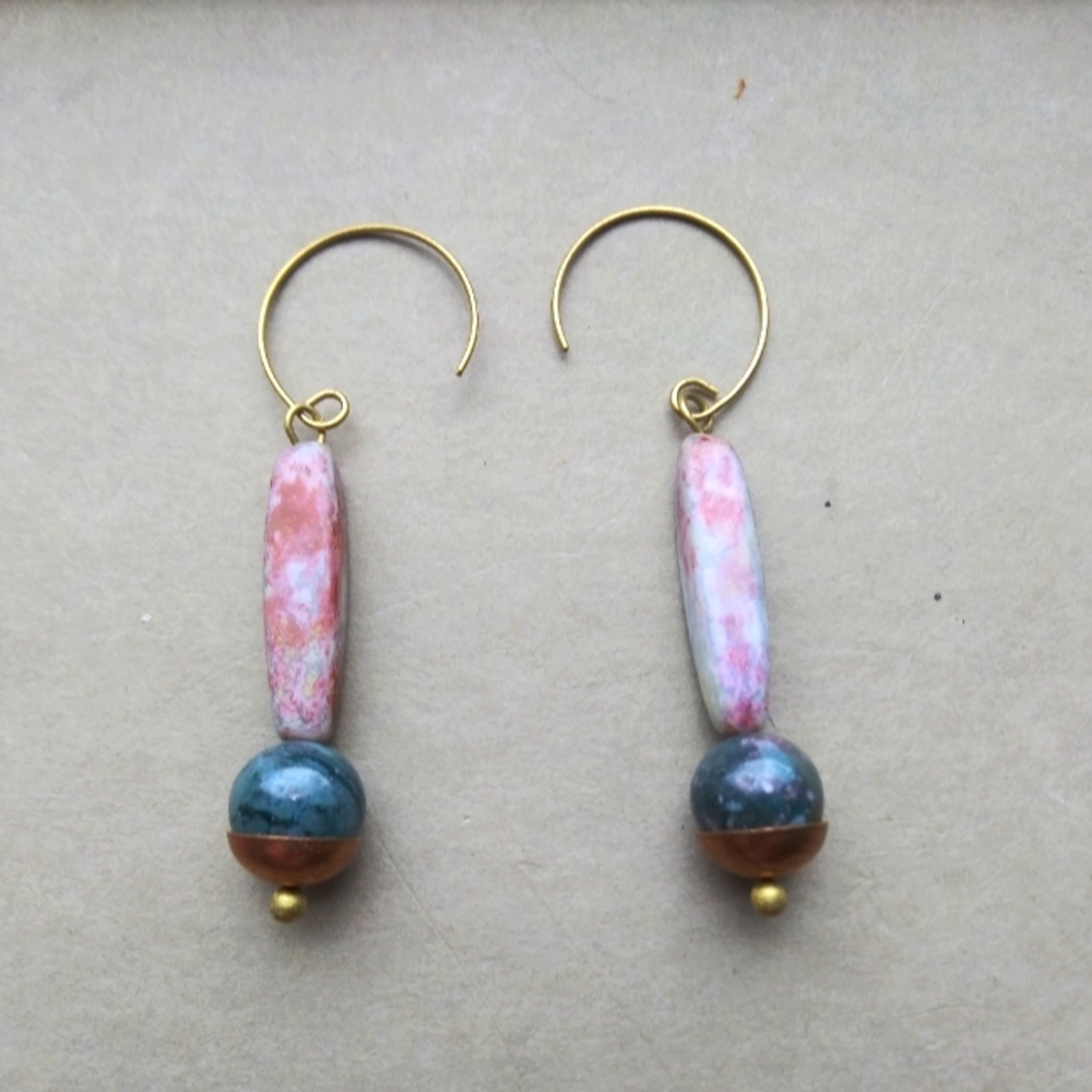 Handmade Agate, Porcelain, and Copper 'Capped' Earrings
